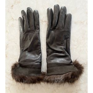 Gala Gloves Italy Brown Leather Faux Fur 7 NWT
